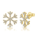 14K Gold & Diamond Snowflake Stud Earrings - 0.42ct