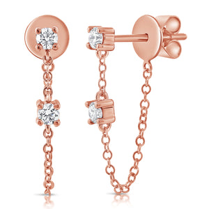 14k Gold & Diamond Stud Chain Earrings
