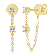 Load image into Gallery viewer, 14k Gold &amp; Diamond Stud Chain Earrings