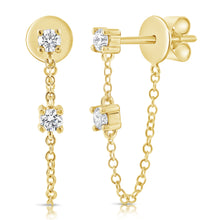 Load image into Gallery viewer, 14k Gold &amp; Diamond Stud Chain Earrings