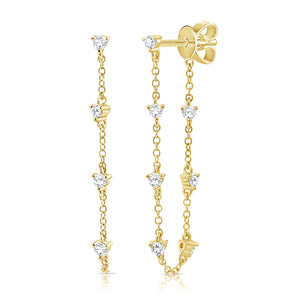 14k Gold & Diamond Stud Chain Earrings