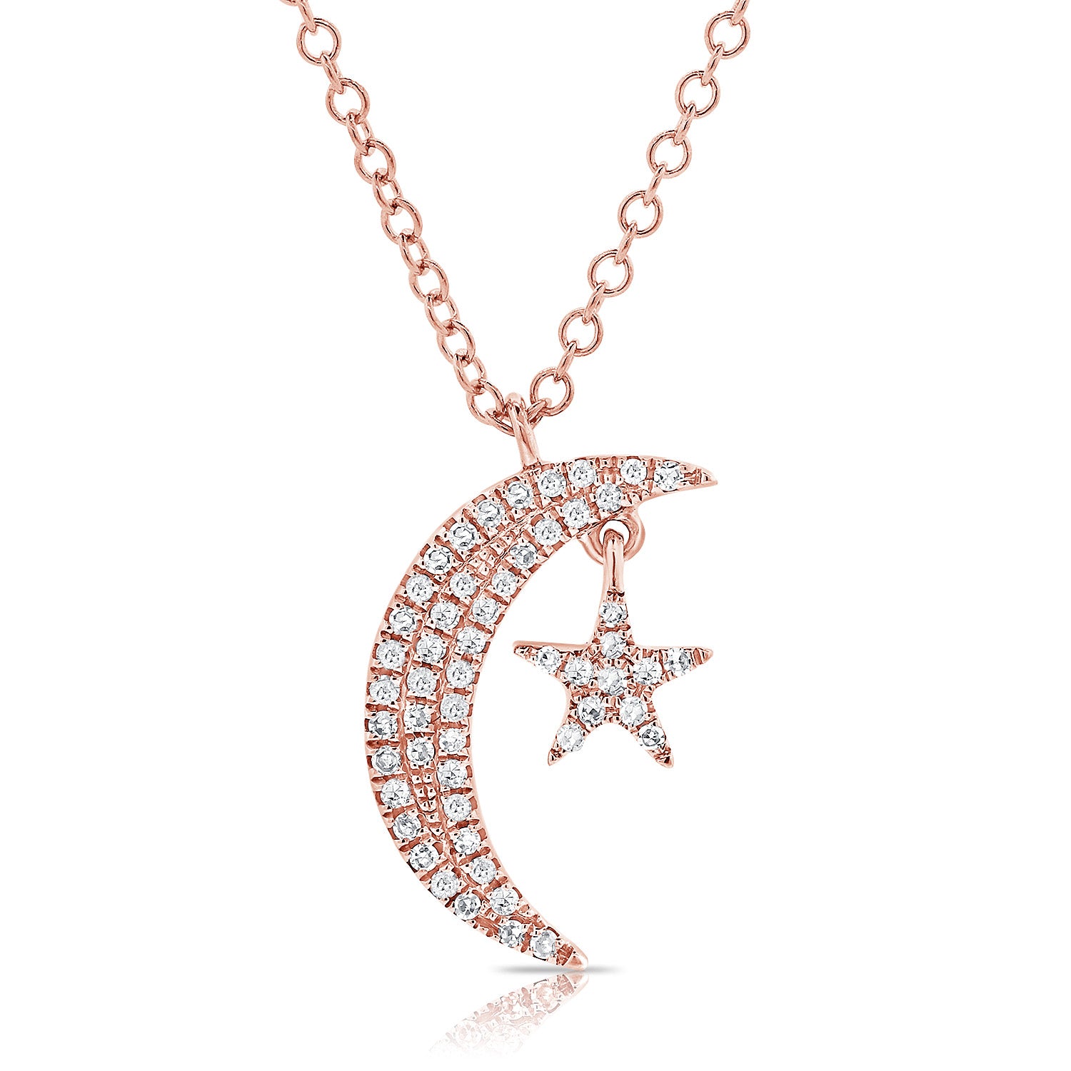 14K Gold & Diamond Moon & Star Necklace - 0.10ct