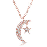 14K Gold & Diamond Moon & Star Necklace - 0.10ct