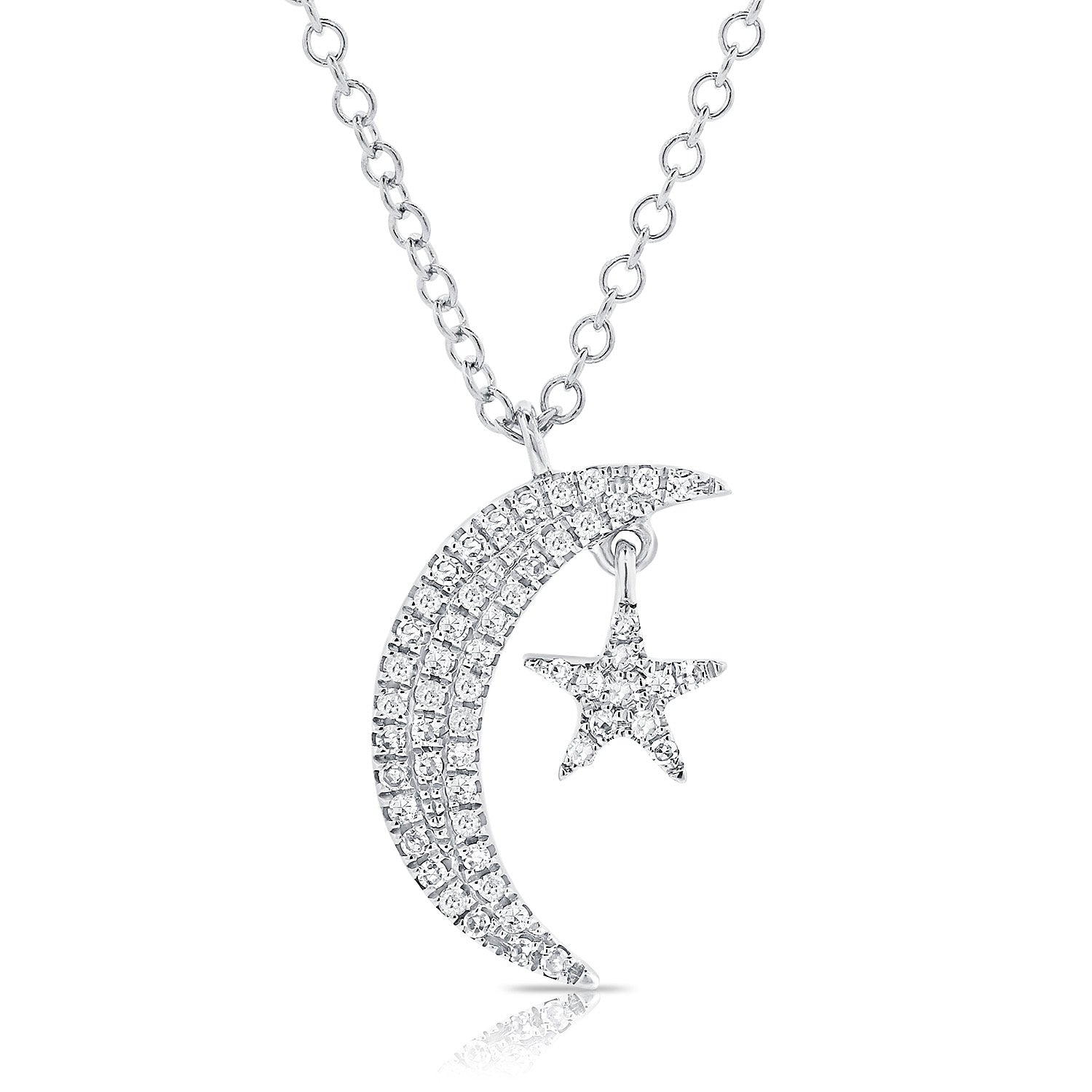 14K Gold & Diamond Moon & Star Necklace - 0.10ct