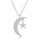 14K Gold & Diamond Moon & Star Necklace - 0.10ct