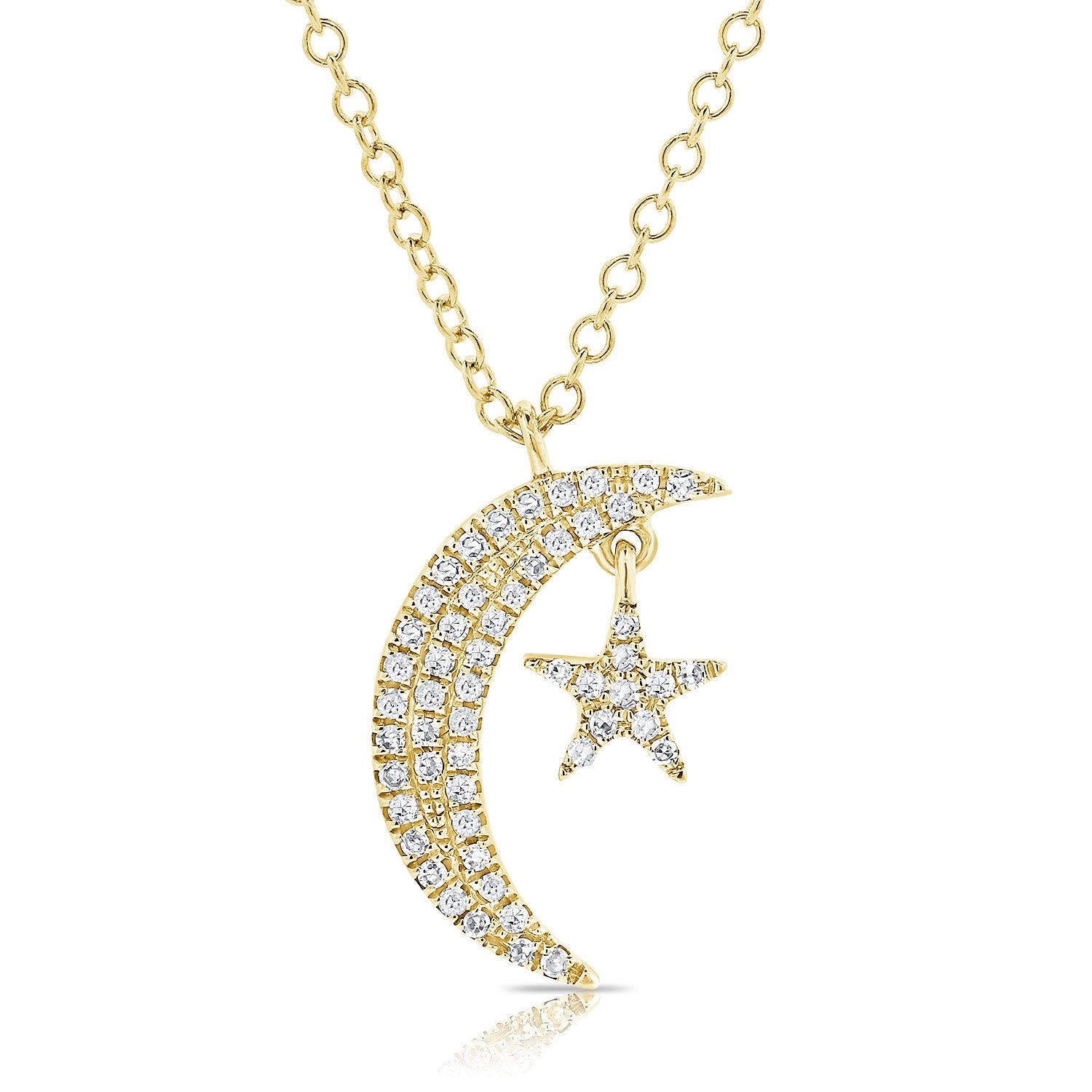 14K Gold & Diamond Moon & Star Necklace - 0.10ct