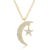 14K Gold & Diamond Moon & Star Necklace - 0.10ct