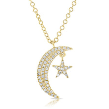 Load image into Gallery viewer, 14K Gold &amp; Diamond Moon &amp; Star Necklace