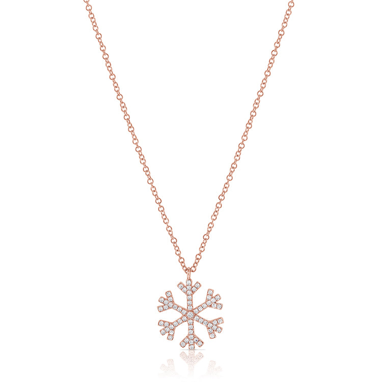 14K Gold & Diamond Snowflake Necklace - 0.17ct