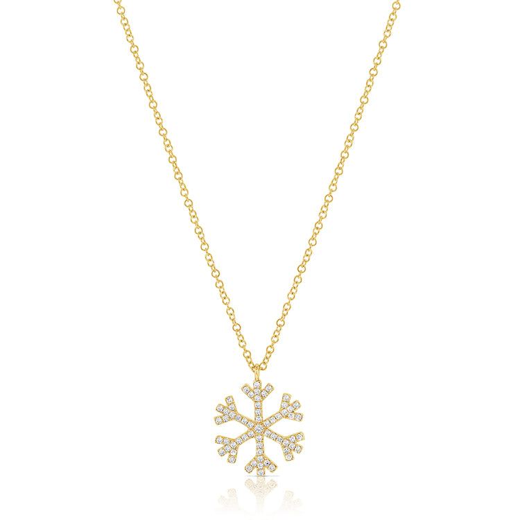 14K Gold & Diamond Snowflake Necklace - 0.17ct