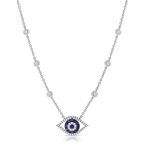 14k Gold Sapphire & Diamond Evil Eye Necklace