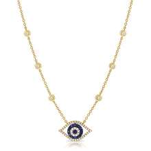 Load image into Gallery viewer, 14k Gold Sapphire &amp; Diamond Evil Eye Necklace