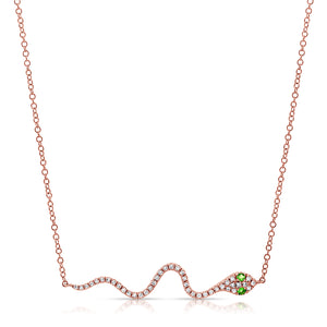14K Gold Diamond & Tsavorite Snake Necklace