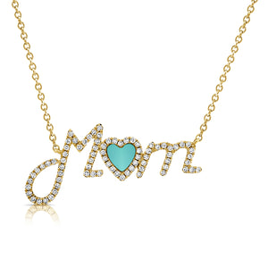 14K Gold Turquoise & Diamond Mom Necklace