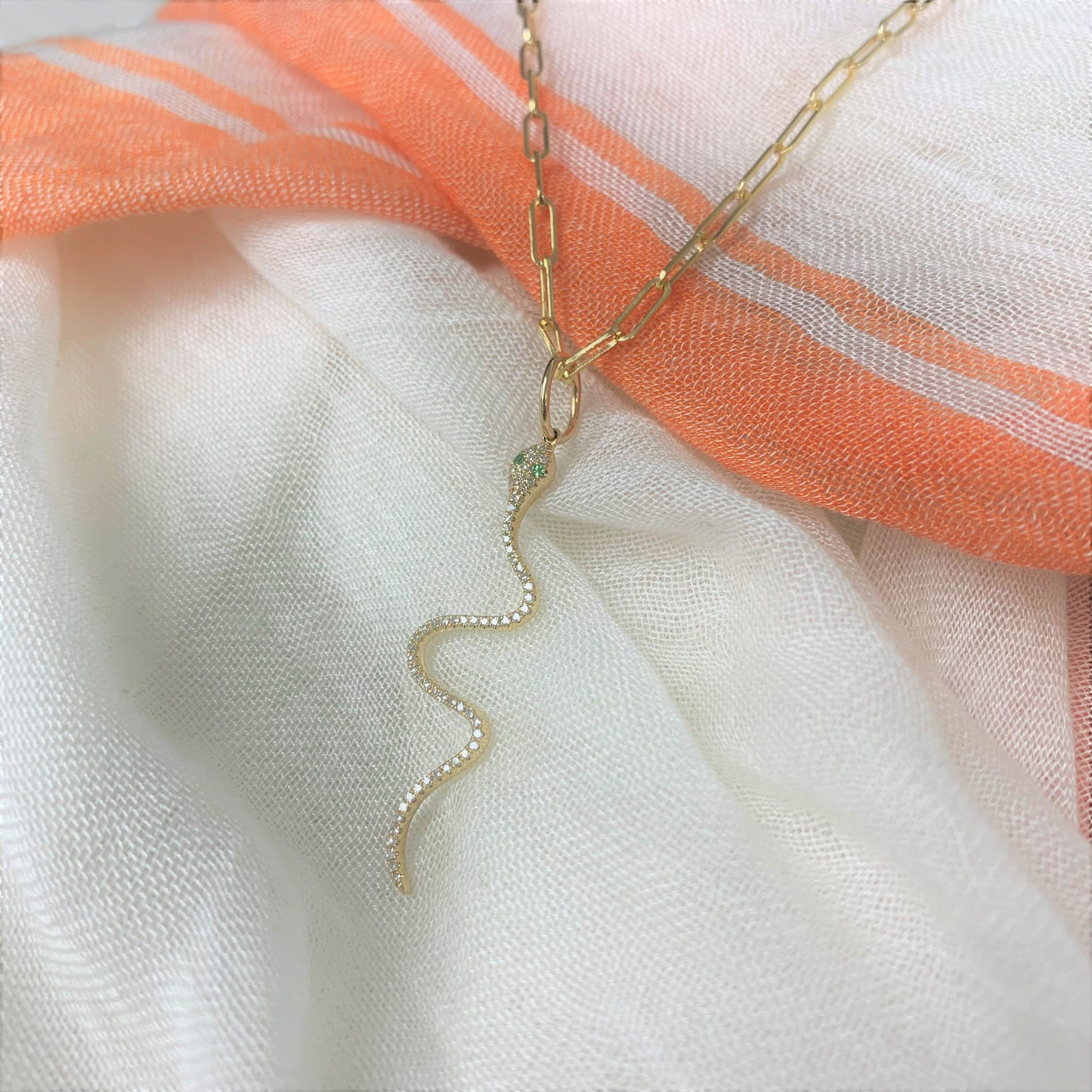 14k Gold Tsavorite & Diamond Snake Charm