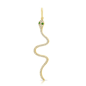 14k Gold Tsavorite & Diamond Snake Charm