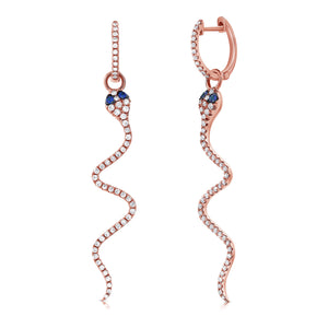 14k Gold Sapphire & Diamond Snake Earrings