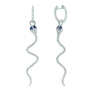 14k Gold Sapphire & Diamond Snake Earrings