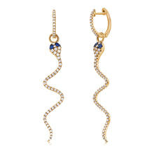 Load image into Gallery viewer, 14k Gold Sapphire &amp; Diamond Snake Earrings