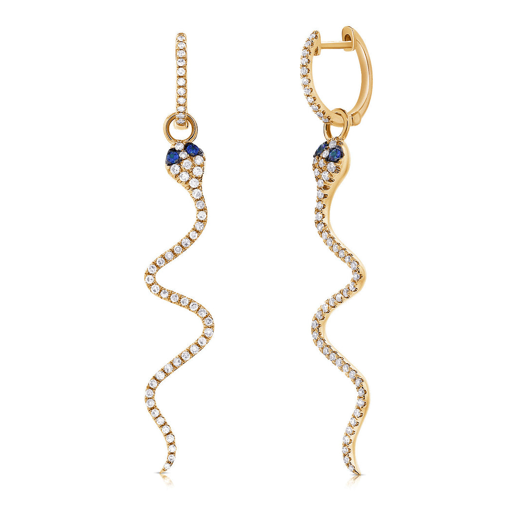 14k Gold Sapphire & Diamond Snake Earrings