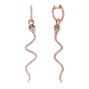 14k Gold & Diamond Snake Dangle Earrings