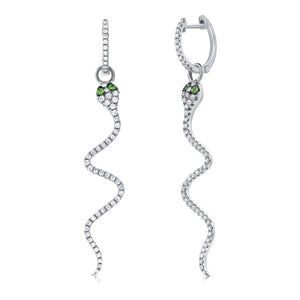 14k Gold & Diamond Snake Dangle Earrings
