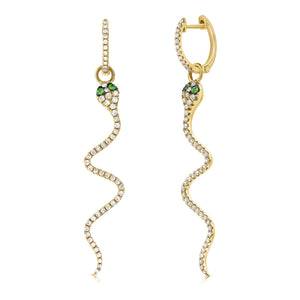 14k Gold & Diamond Snake Dangle Earrings
