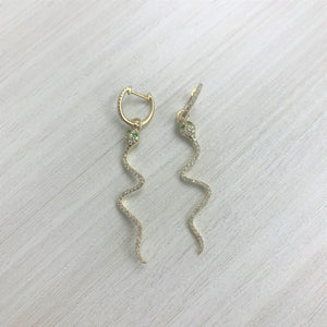 14k Gold & Diamond Snake Dangle Earrings