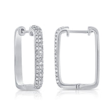 Load image into Gallery viewer, 14k Gold &amp; Diamond Rectangle Hoop Earrings