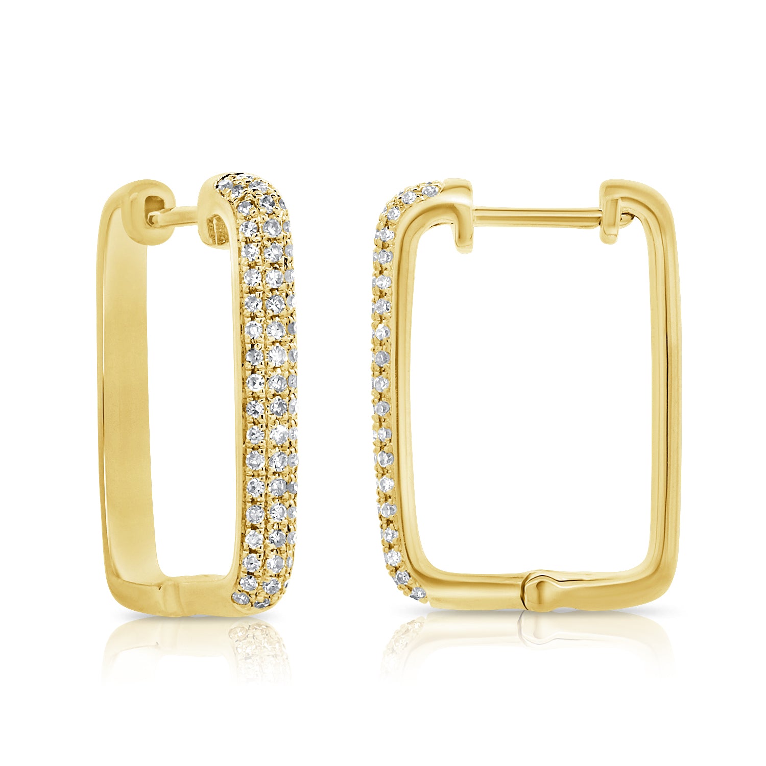 14k Gold & Diamond Rectangle Hoop Earrings