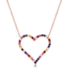 Load image into Gallery viewer, 14K Gold &amp; Mix-Color Sapphire Open Heart Necklace