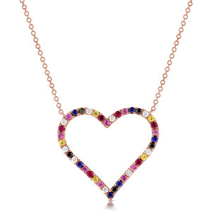 14K Gold & Mix-Color Sapphire Open Heart Necklace