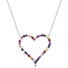 Load image into Gallery viewer, 14K Gold &amp; Mix-Color Sapphire Open Heart Necklace