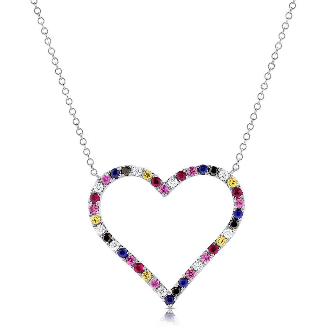 14K Gold & Mix-Color Sapphire Open Heart Necklace