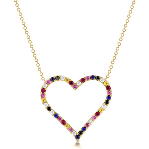 14K Gold & Mix-Color Sapphire Open Heart Necklace