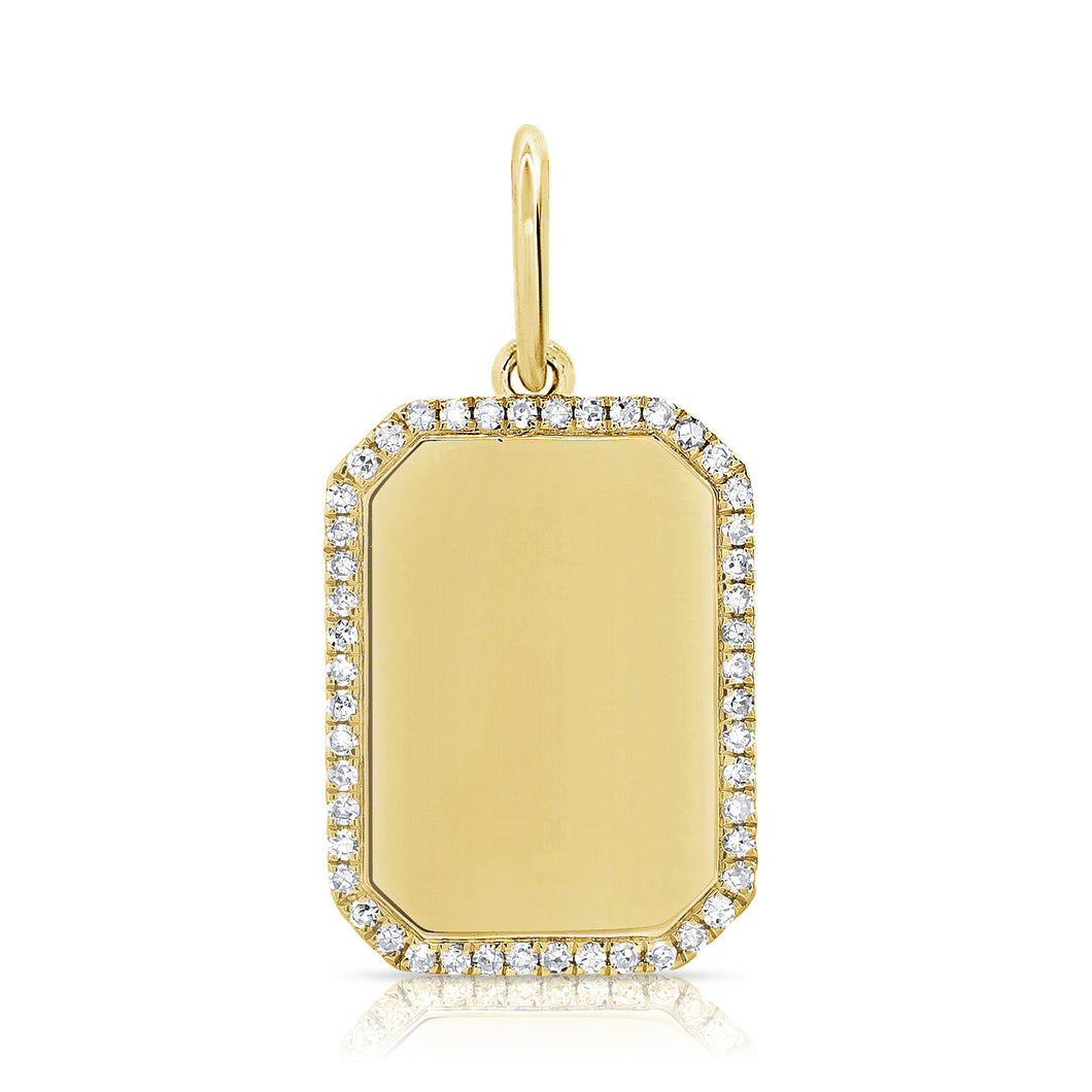 14k Gold & Diamond Dog Tag Charm
