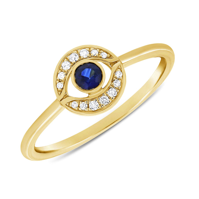 14K Gold Sapphire & Diamond Evil Eye Ring