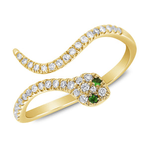 14k Gold & Diamond Snake Pinky Ring