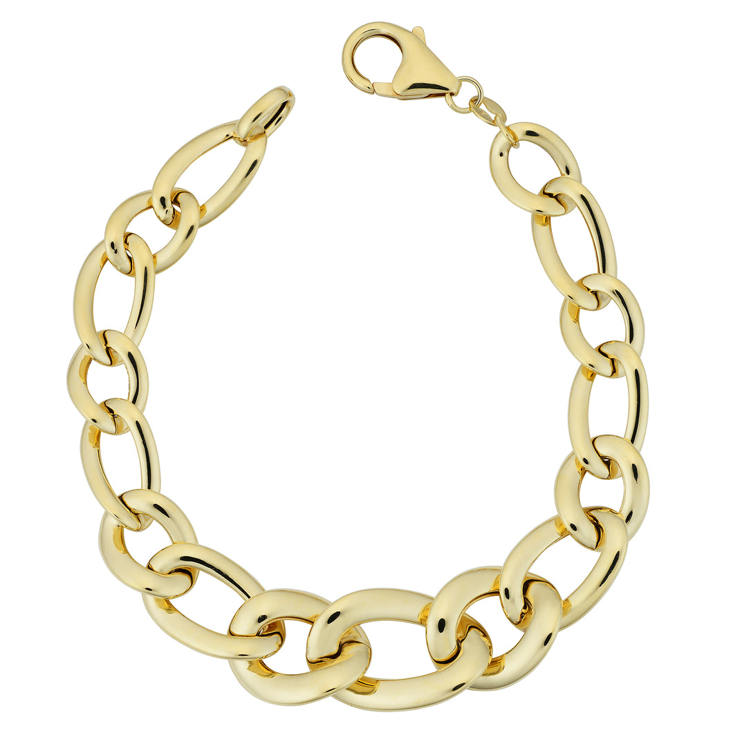 14k Gold Graduated Twist Puffed Oval Link Bracelet
