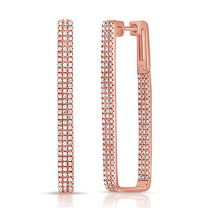 14k Gold & Diamond Rectangle Hoops