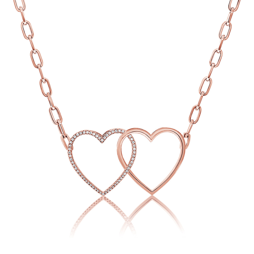 14K Gold & Diamond Double Heart Necklace
