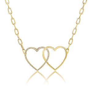 14K Gold & Diamond Double Heart Necklace