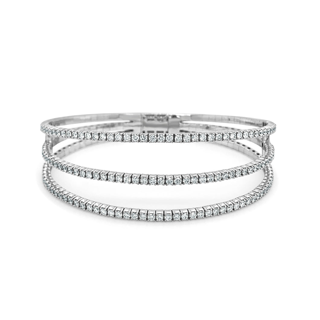 14K Gold & Diamond 3-Row Flexible Bangle