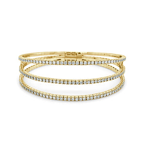 14K Gold & Diamond 3-Row Flexible Bangle