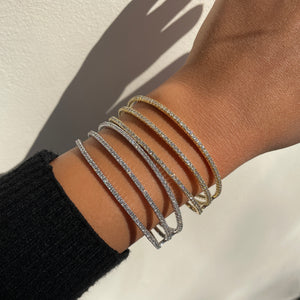 14K Gold & Diamond 3-Row Flexible Bangle