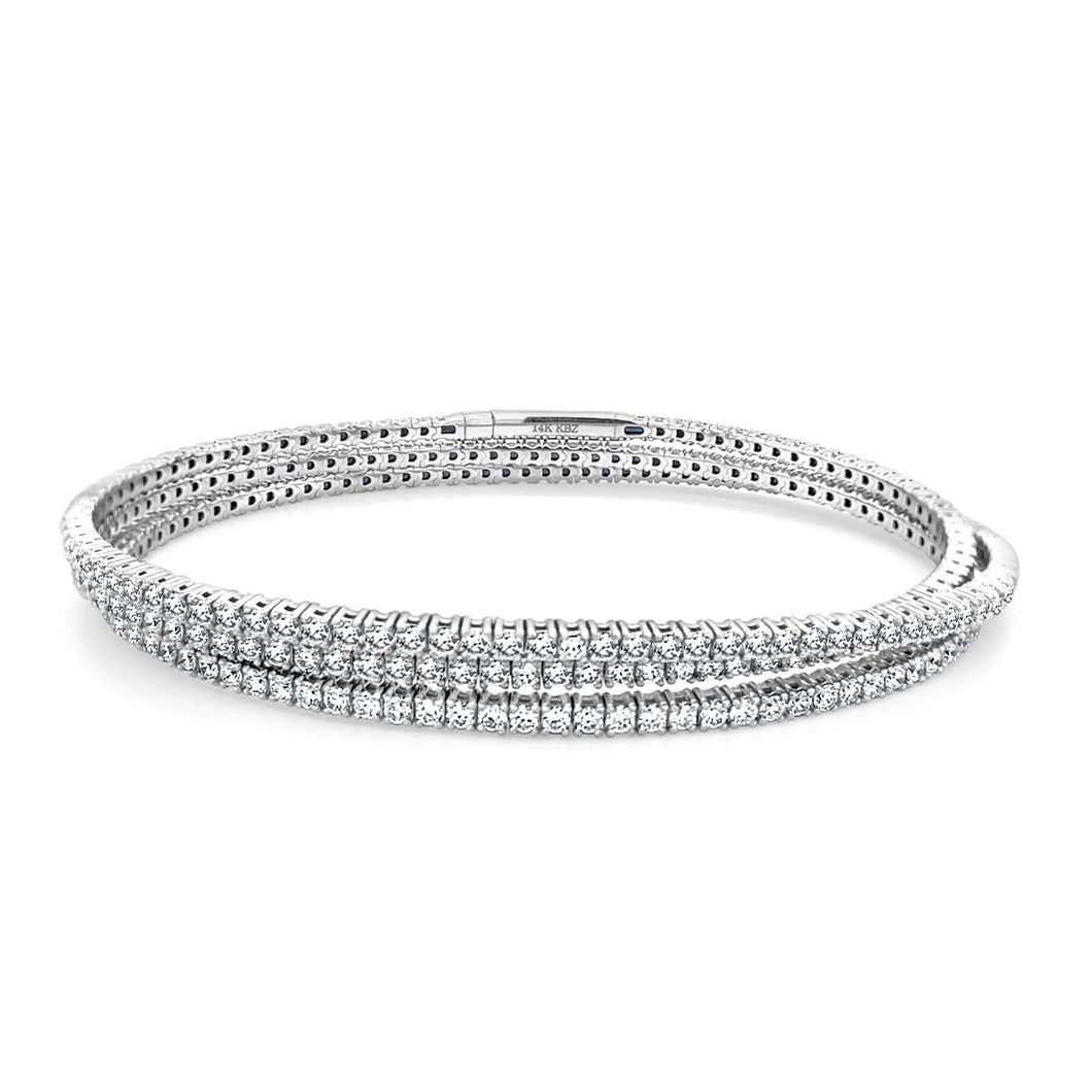 14k Gold & Diamond Flexible 3-Row Bangle
