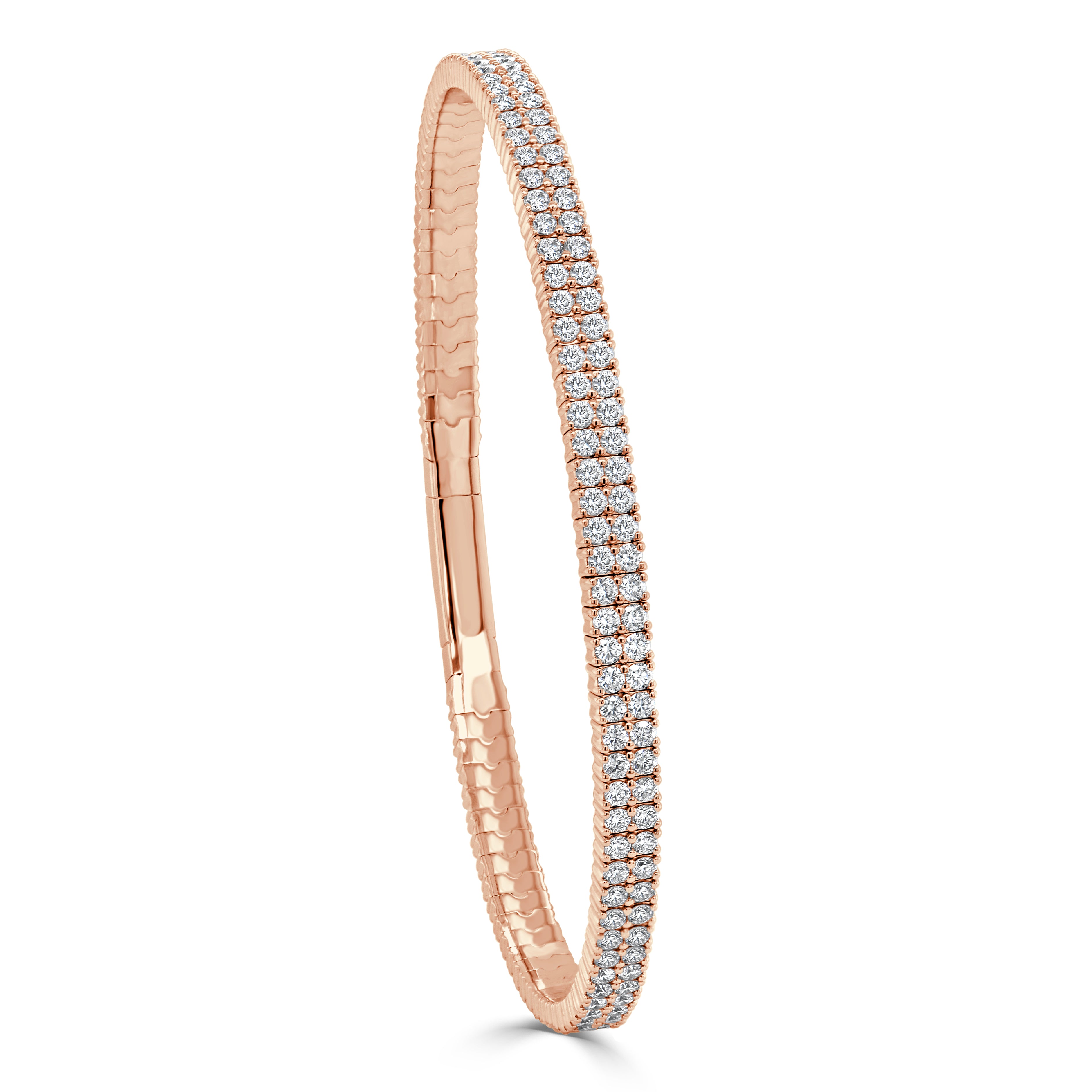 14k Gold & Diamond Double Row Flexible Bangle - 2.27ct