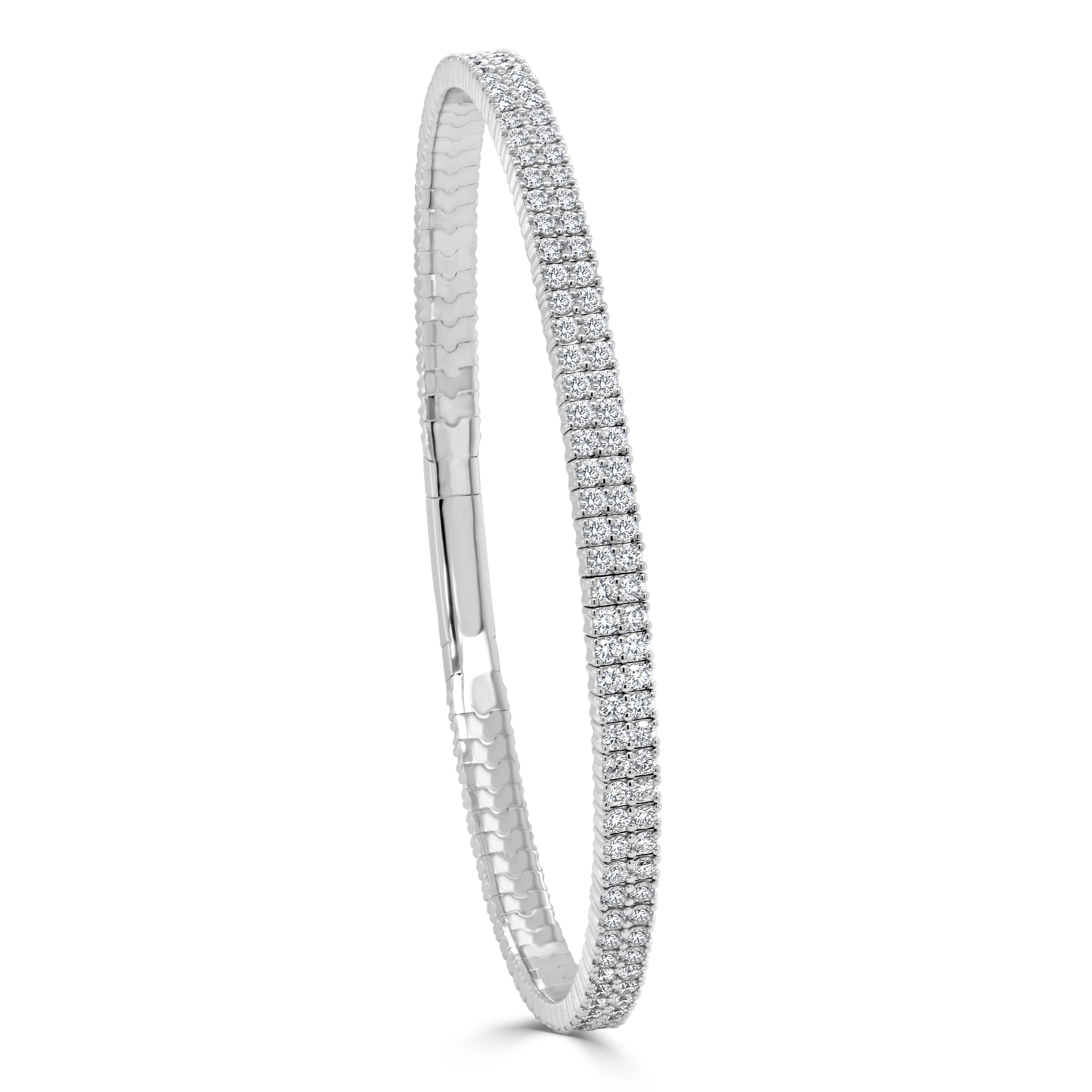 14k Gold & Diamond Double Row Flexible Bangle - 2.27ct