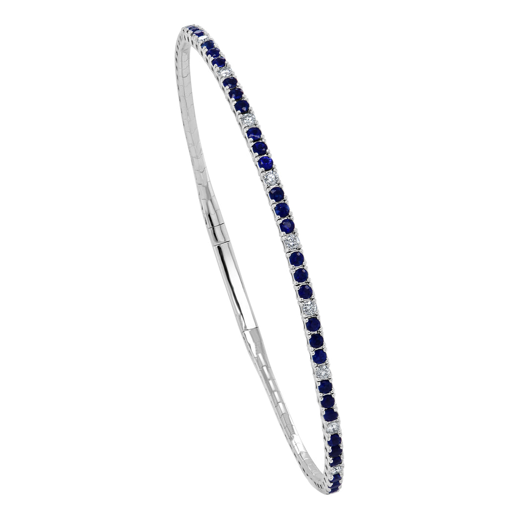 14K Gold Diamond & Sapphire Alternating Flexible Bangle