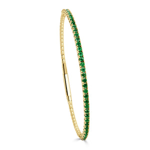 14K Gold & Green Emerald Flexible Bangle